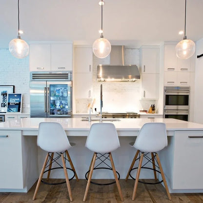 Set of 2 Modern 28 Color Seat Height DSW Molded Armless Plastic Counter Bar Stool Natural Wood Eiffel Dowel Legs Kitchen