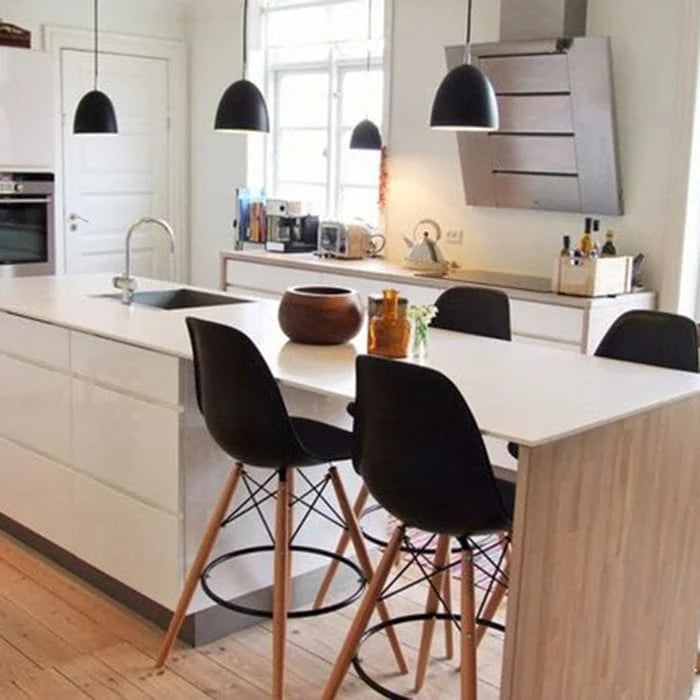 Set of 2 Modern 28 Color Seat Height DSW Molded Armless Plastic Counter Bar Stool Natural Wood Eiffel Dowel Legs Kitchen