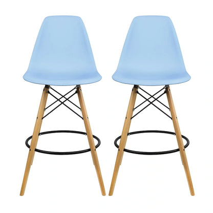 Set of 2 Modern 28 Color Seat Height DSW Molded Armless Plastic Counter Bar Stool Natural Wood Eiffel Dowel Legs Kitchen