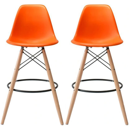 Set of 2 Modern 28 Color Seat Height DSW Molded Armless Plastic Counter Bar Stool Natural Wood Eiffel Dowel Legs Kitchen