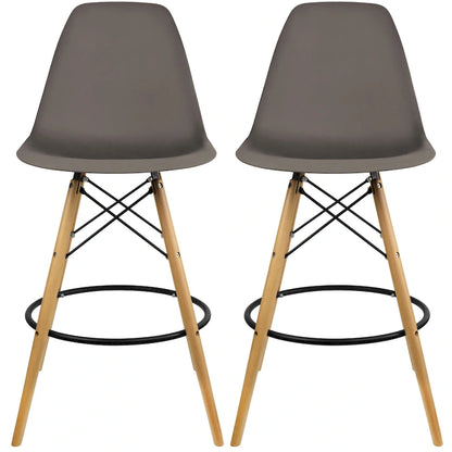 Set of 2 Modern 28 Color Seat Height DSW Molded Armless Plastic Counter Bar Stool Natural Wood Eiffel Dowel Legs Kitchen