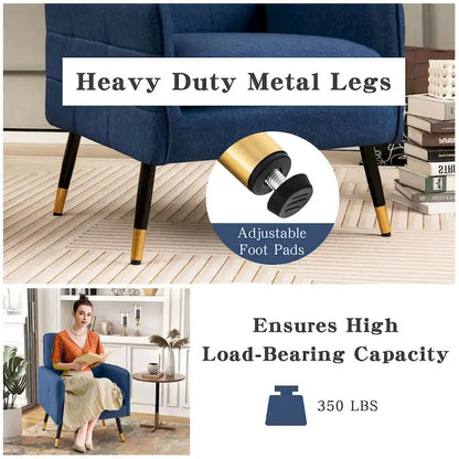 Costway Linen Fabric Accent Chair Modern Single Sofa Chair with Solid - See Details