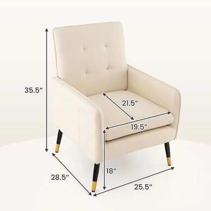 Costway Linen Fabric Accent Chair Modern Single Sofa Chair with Solid - See Details