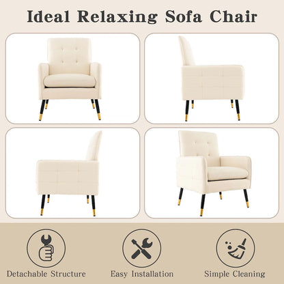 Costway Linen Fabric Accent Chair Modern Single Sofa Chair with Solid - See Details