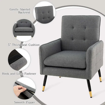 Costway Linen Fabric Accent Chair Modern Single Sofa Chair with Solid - See Details
