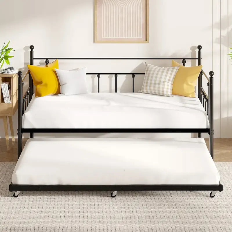VECELO Classic Open Frame Metal Daybed with Trundle, Twin Size