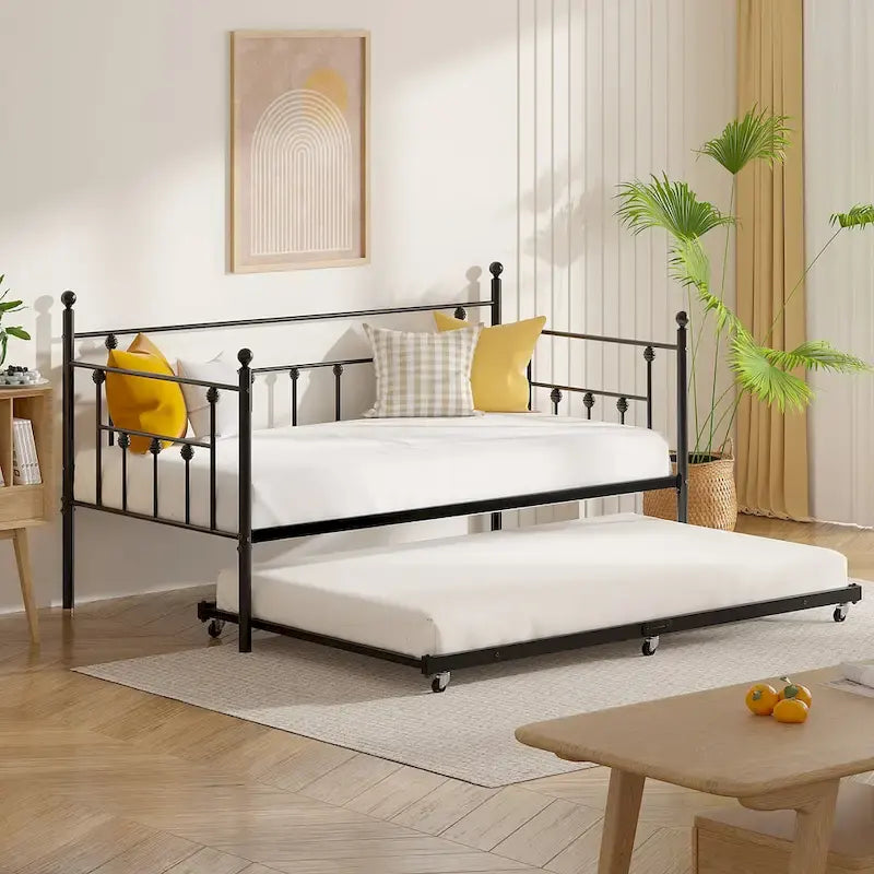 VECELO Classic Open Frame Metal Daybed with Trundle, Twin Size