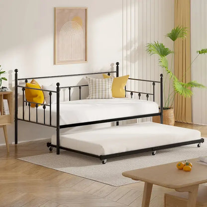 VECELO Classic Open Frame Metal Daybed with Trundle, Twin Size