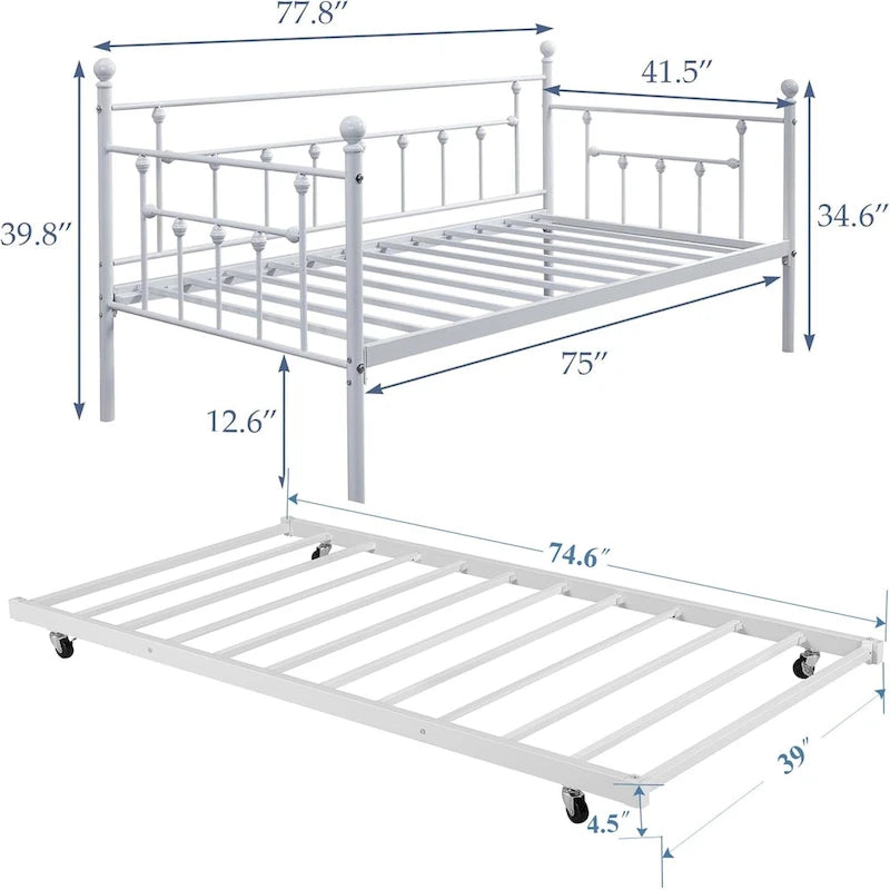 VECELO Classic Open Frame Metal Daybed with Trundle, Twin Size