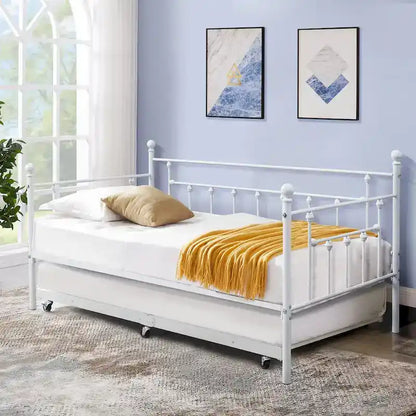 VECELO Classic Open Frame Metal Daybed with Trundle, Twin Size
