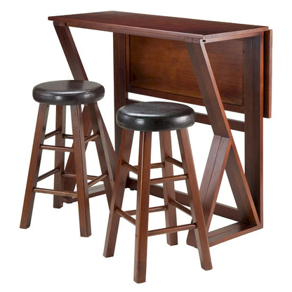 3-Pc Drop Leaf High Table with Cushion Seat Counter Stools, Walnut and Espresso
