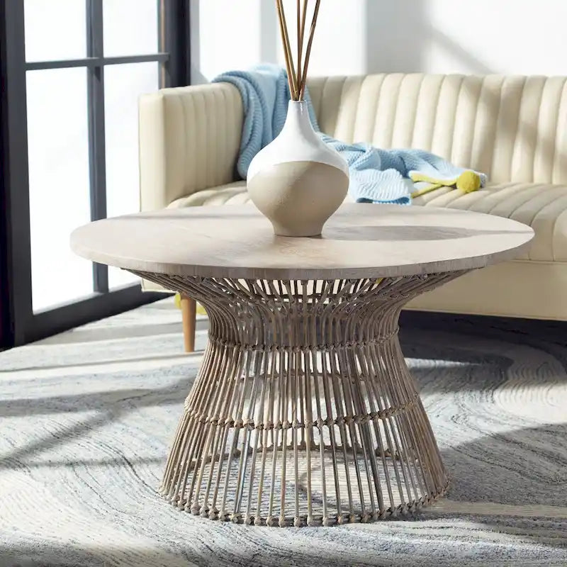 SAFAVIEH Aveline Modern Rattan Round Coffee Table - 31.5 W x 31.5 L x 17.7 H - 32Wx32Dx18H