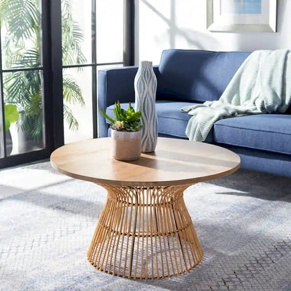 SAFAVIEH Aveline Modern Rattan Round Coffee Table - 31.5 W x 31.5 L x 17.7 H - 32Wx32Dx18H