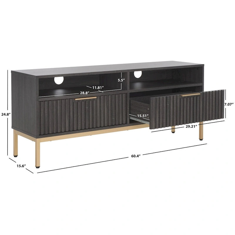 SAFAVIEH Alyse 2-Drawer 2-Shelf Entertainment Media Stand (Fits Up To 65 Flatscreen TV) - 60.4 In. x 15.6 In. x 24.8 In.