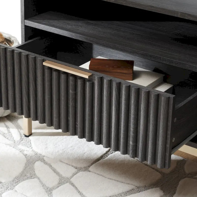 SAFAVIEH Alyse 2-Drawer 2-Shelf Entertainment Media Stand (Fits Up To 65 Flatscreen TV) - 60.4 In. x 15.6 In. x 24.8 In.