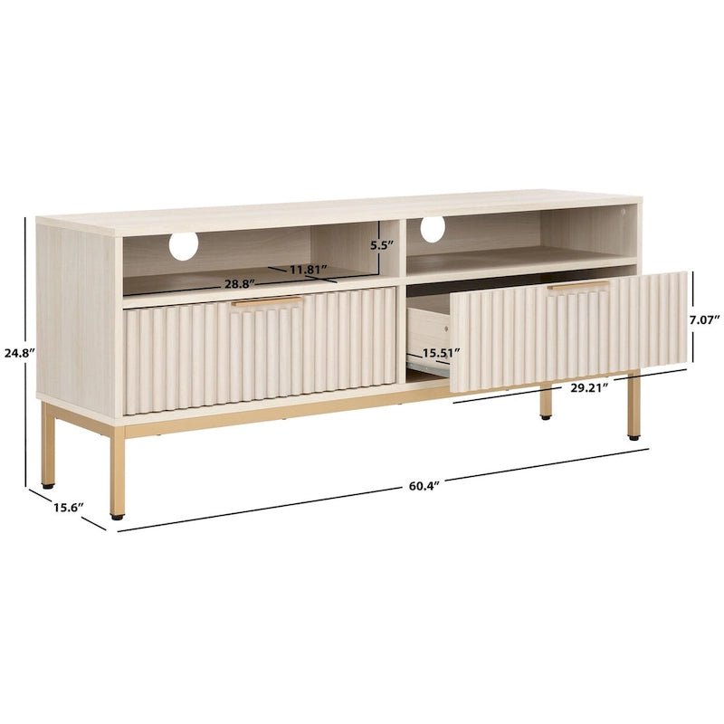 SAFAVIEH Alyse 2-Drawer 2-Shelf Entertainment Media Stand (Fits Up To 65 Flatscreen TV) - 60.4 In. x 15.6 In. x 24.8 In.