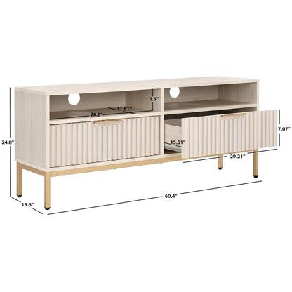 SAFAVIEH Alyse 2-Drawer 2-Shelf Entertainment Media Stand (Fits Up To 65 Flatscreen TV) - 60.4 In. x 15.6 In. x 24.8 In.