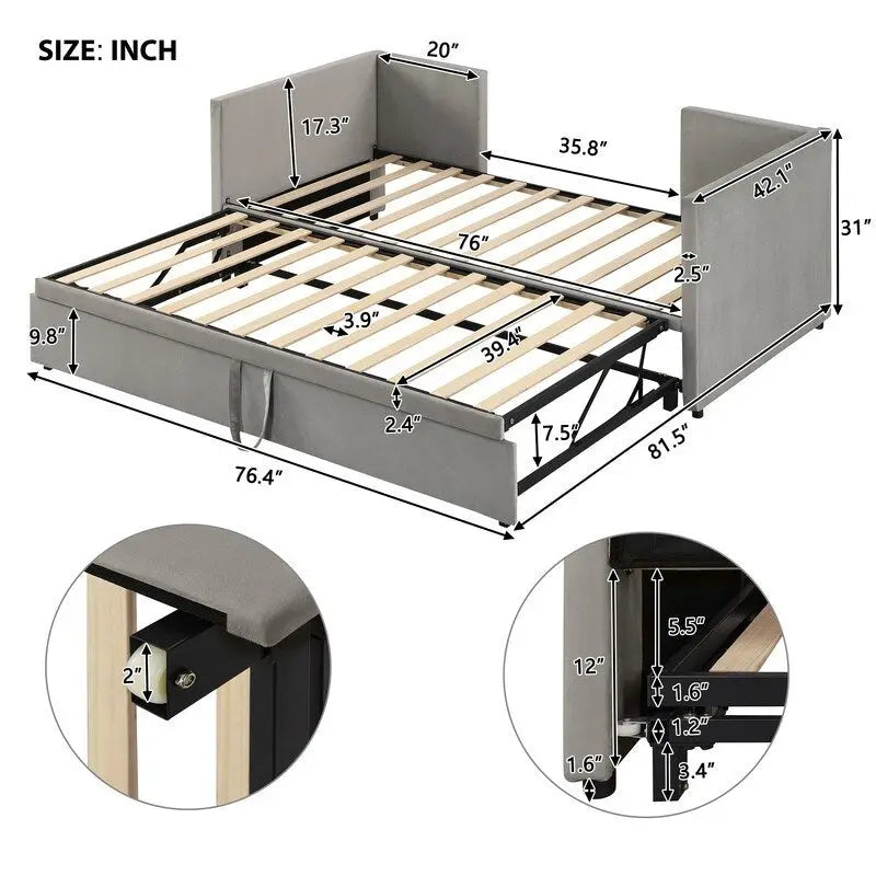 Twin Size Upholstered Daybed with Extendable Trundle