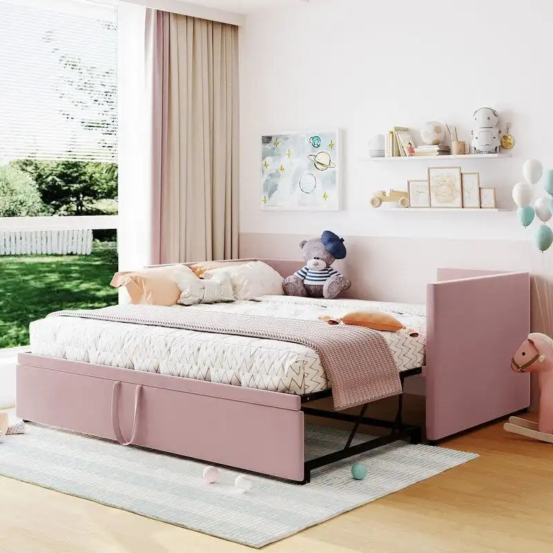 Twin Size Upholstered Daybed with Extendable Trundle