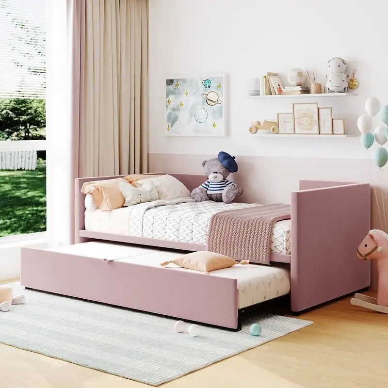 Twin Size Upholstered Daybed with Extendable Trundle