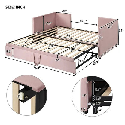 Twin Size Upholstered Daybed with Extendable Trundle
