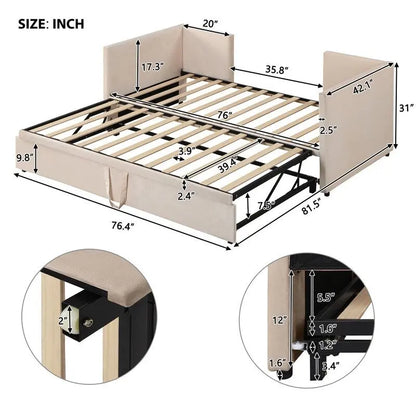 Twin Size Upholstered Daybed with Extendable Trundle