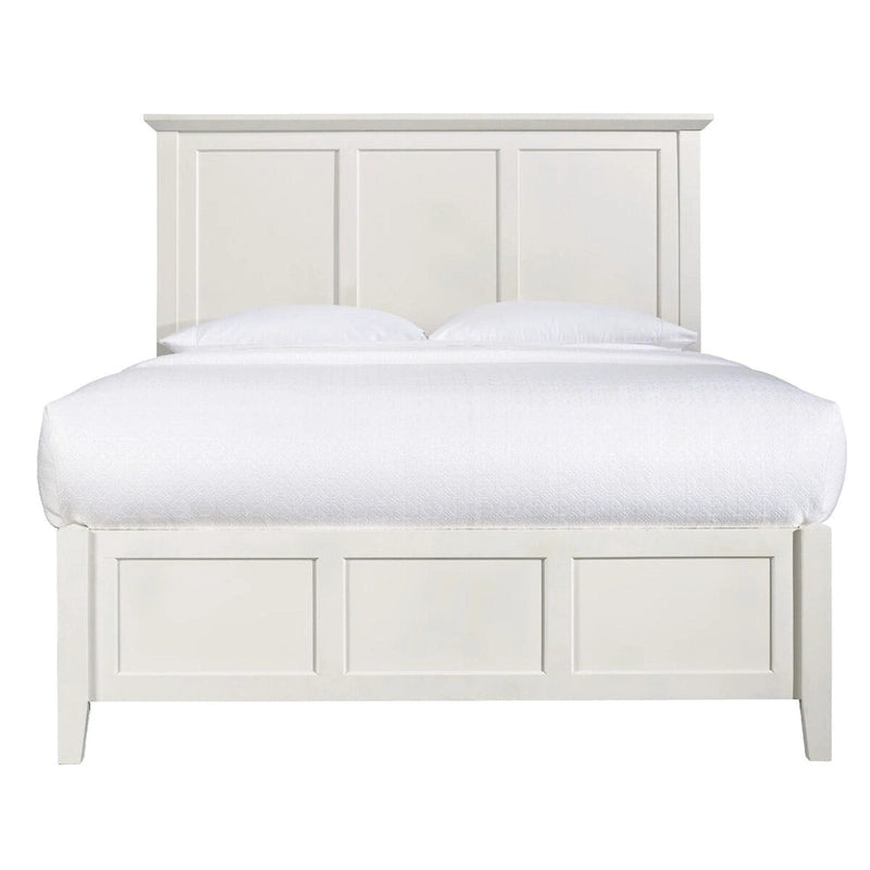 Neo Solid Mahogany Wood Low Profile Queen Bed, Beveled Trim Top, White