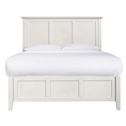 Neo Solid Mahogany Wood Low Profile Queen Bed, Beveled Trim Top, White