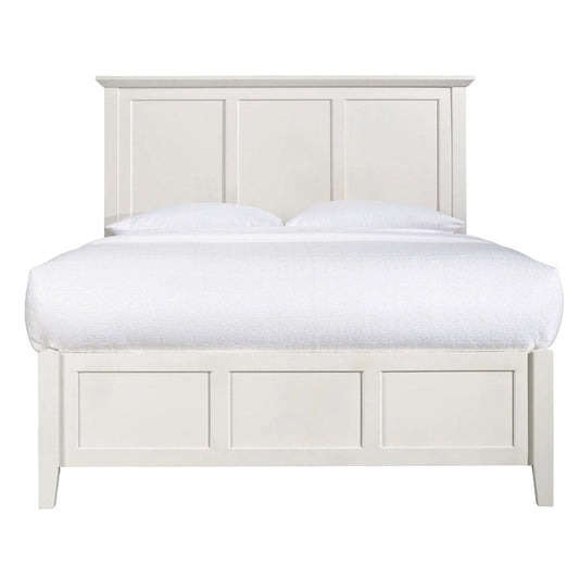 Neo Solid Mahogany Wood Low Profile Queen Bed, Beveled Trim Top, White