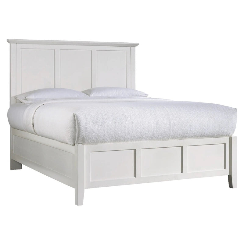 Neo Solid Mahogany Wood Low Profile Queen Bed, Beveled Trim Top, White