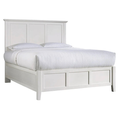 Neo Solid Mahogany Wood Low Profile Queen Bed, Beveled Trim Top, White
