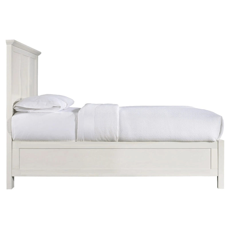 Neo Solid Mahogany Wood Low Profile Queen Bed, Beveled Trim Top, White