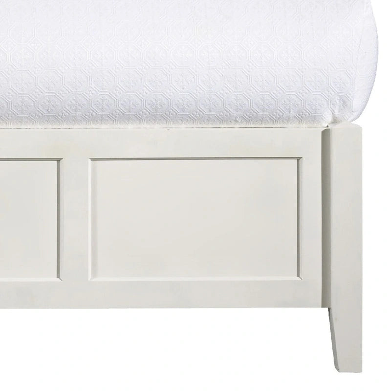 Neo Solid Mahogany Wood Low Profile Queen Bed, Beveled Trim Top, White