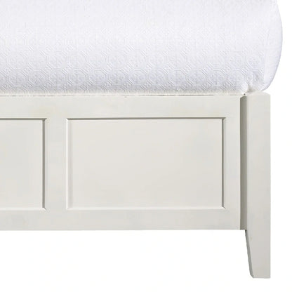 Neo Solid Mahogany Wood Low Profile Queen Bed, Beveled Trim Top, White