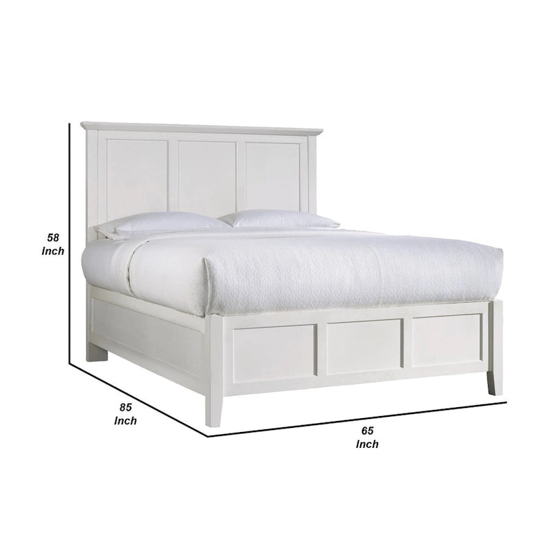 Neo Solid Mahogany Wood Low Profile Queen Bed, Beveled Trim Top, White