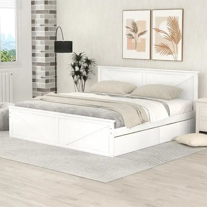 Wooden Platform Bed with Four Storage Drawers and Support Legs