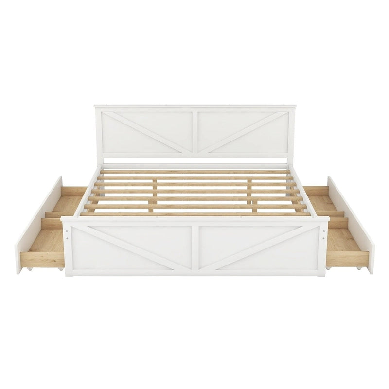 Wooden Platform Bed with Four Storage Drawers and Support Legs