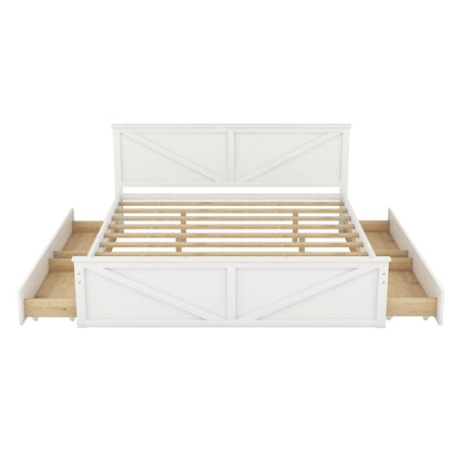 Wooden Platform Bed with Four Storage Drawers and Support Legs