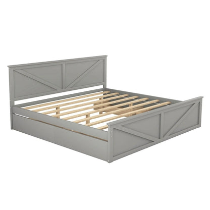 Wooden Platform Bed with Four Storage Drawers and Support Legs