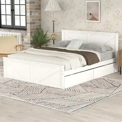 Wooden Platform Bed with Four Storage Drawers and Support Legs