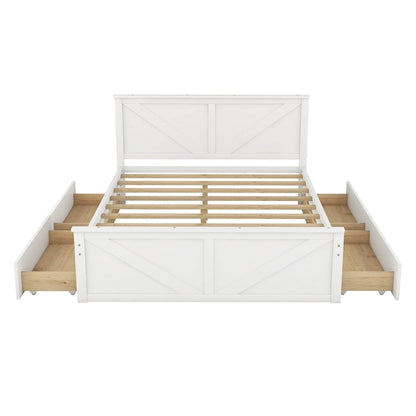 Wooden Platform Bed with Four Storage Drawers and Support Legs