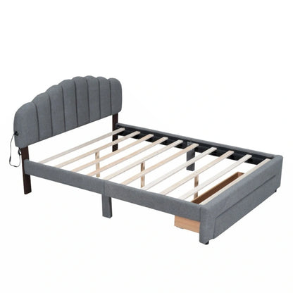 Teddy Fleece Queen Size Upholstered Platform Bed with Drawer