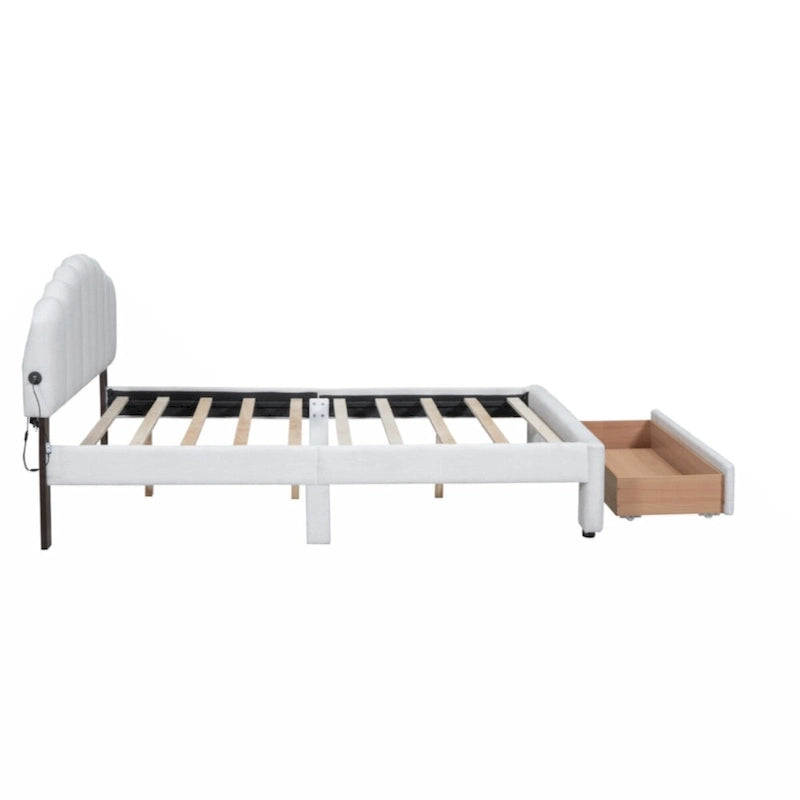 Teddy Fleece Queen Size Upholstered Platform Bed with Drawer