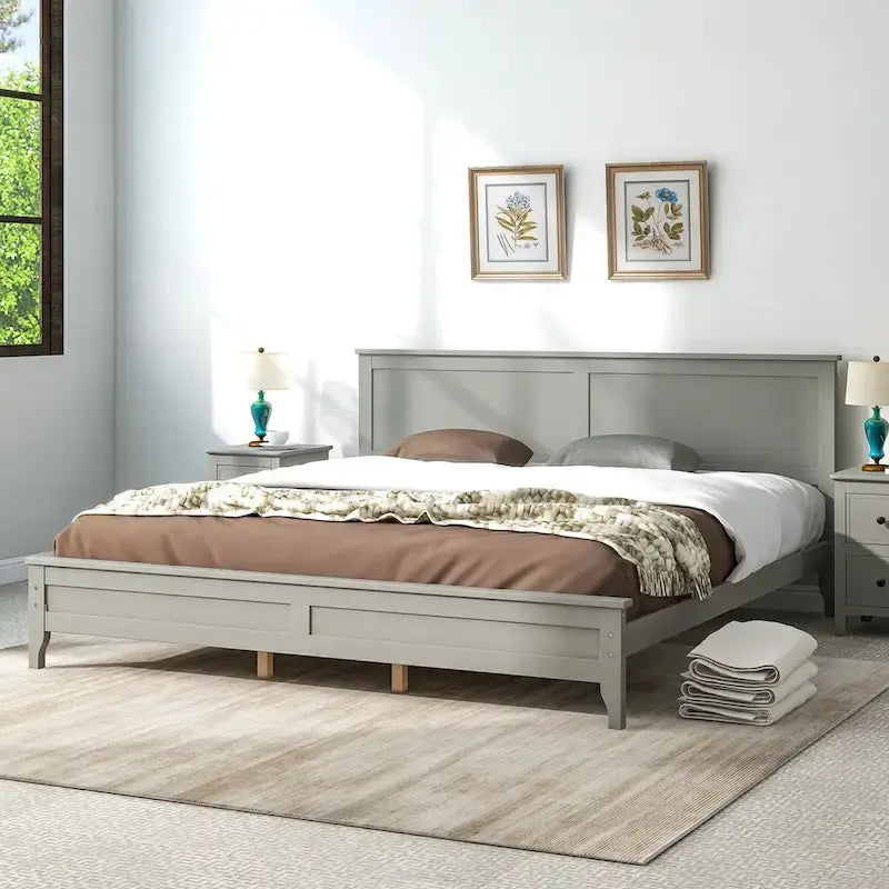 Modern Solid Wood King Platform Bed, Elegant and Durable