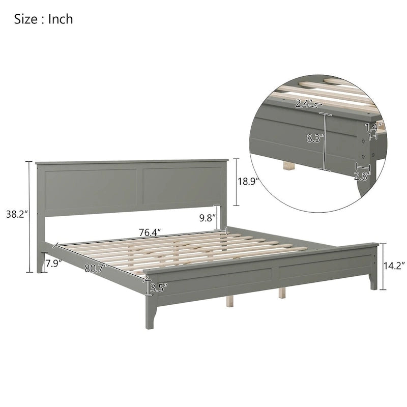 Modern Solid Wood King Platform Bed, Elegant and Durable