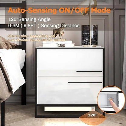 LED Nightstand with 2 High Gloss Drawers