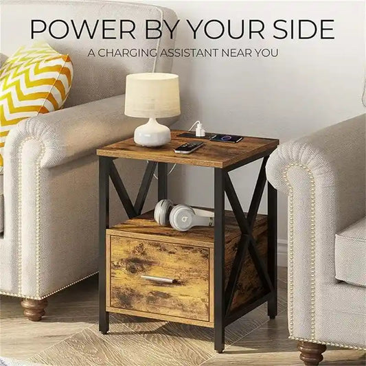 Nightstand with Power Outlet and USB Ports