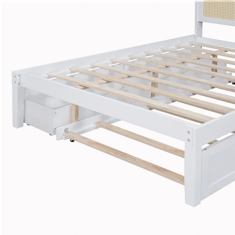 Bed Frame Socket Elegant Bed Frame with Rattan Headboard and Sockets – Graintone