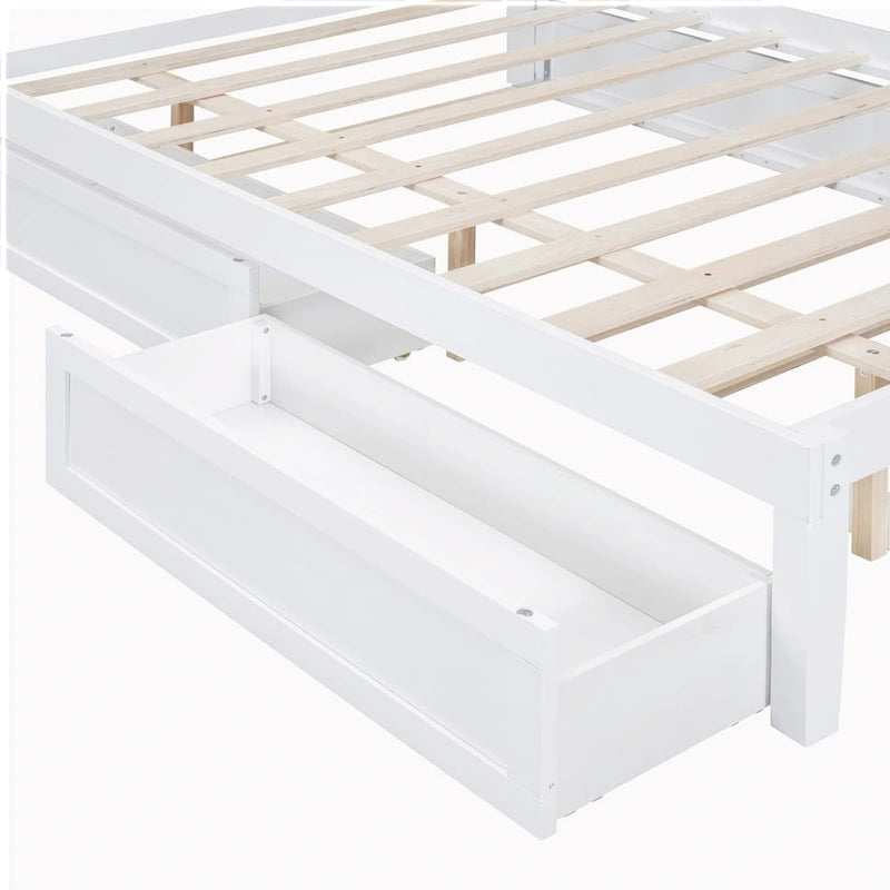 Elegant Bed Frame with Rattan Headboard and Sockets