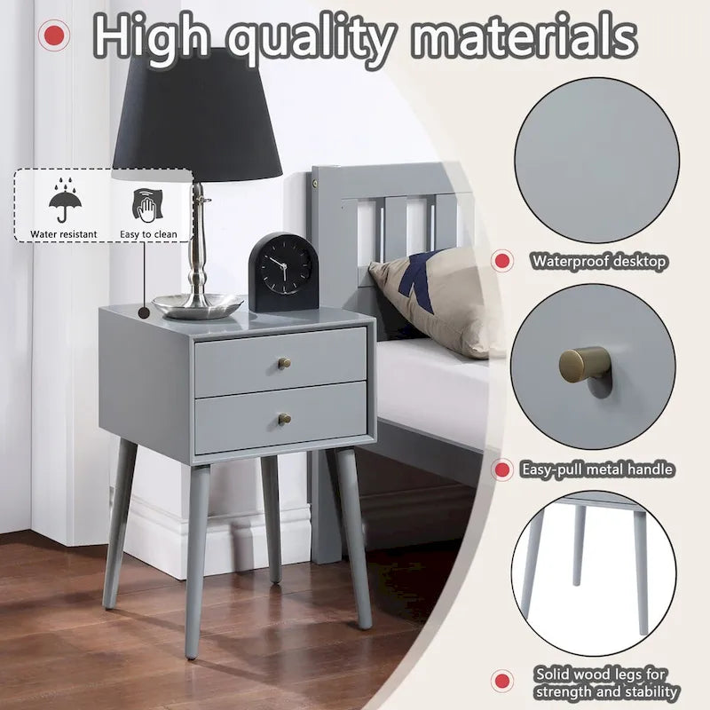 Nightstand with 2-Drawers, Small Side End Table with Storage